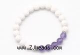 CGB8279 8mm white lava & amethyst beaded mala stretchy bracelets