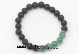 CGB8288 8mm black lava & green aventurine beaded mala stretchy bracelets