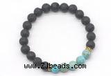 CGB8290 8mm black lava & blue sea sediment jasper beaded mala stretchy bracelets