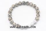 CGB8298 8mm matte dalmatian jasper & matte white howlite beaded mala stretchy bracelets