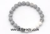 CGB8299 8mm matte grey picture jasper & white lava beaded mala stretchy bracelets