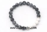 CGB8301 8mm matte snowflake obsidian & white lava beaded mala stretchy bracelets