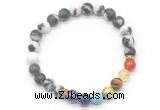 CGB8311 8mm matte black white jasper 7 chakra beaded mala stretchy bracelets