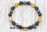 CGB8347 8mm yellow banded agate, black onyx & hematite energy bracelet