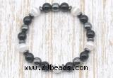 CGB8351 8mm Tibetan agate, black onyx & hematite energy bracelet