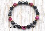 CGB8365 8mm red tiger eye, black onyx & hematite energy bracelet