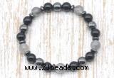 CGB8399 8mm cloudy quartz, black onyx & hematite energy bracelet