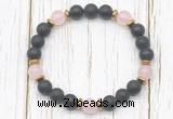 CGB8423 8mm matte black onyx, rose quartz & hematite power beads bracelet