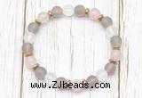 CGB8429 8mm matte grey agate, white crystal, rose quartz & hematite power beads bracelet