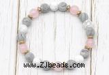CGB8433 8mm matte grey picture jasper, white howlite, rose quartz & hematite power beads bracelet