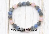 CGB8434 8mm matte black labradorite, lapis lazuli, rose quartz & hematite power beads bracelet