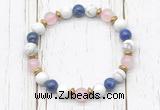 CGB8440 8mm white howlite, lapis lazuli, rose quartz & hematite power beads bracelet