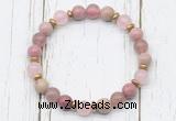 CGB8444 8mm pink wooden jasper, strawberry quartz, rose quartz & hematite power beads bracelet
