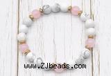 CGB8450 8mm white howlite, rose quartz & hematite power beads bracelet