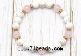 CGB8451 8mm white howlite turquoise, rose quartz & hematite power beads bracelet