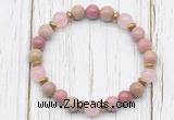CGB8461 8mm pink wooden jasper, rose quartz & hematite power beads bracelet