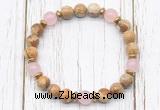 CGB8463 8mm picture jasper, rose quartz & hematite power beads bracelet