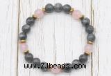 CGB8466 8mm black labradorite, rose quartz & hematite power beads bracelet