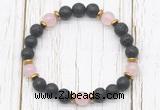 CGB8467 8mm black lava, rose quartz & hematite power beads bracelet