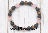 CGB8473 8mm black lava, grade AA yellow tiger eye, rose quartz & hematite power beads bracelet