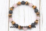 CGB8477 8mm grade AA yellow tiger eye, black lava, rose quartz & hematite power beads bracelet