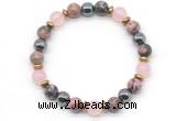 CGB8489 8mm rose quartz, rhodonite & hematite energy bracelet