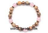 CGB8500 8mm rose quartz, picture jasper & hematite energy bracelet