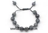 CGB8564 12mm round snowflake obsidian adjustable macrame bracelets