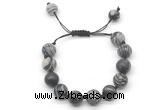 CGB8586 12mm round black water jasper adjustable macrame bracelets