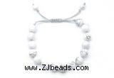 CGB8650 8mm,10mm round white howlite adjustable macrame bracelets