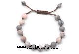 CGB8676 8mm,10mm round pink zebra jasper adjustable macrame bracelets