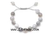 CGB8707 8mm,10mm round grey banded agate adjustable macrame bracelets