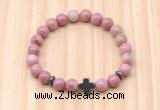 CGB8926 8mm, 10mm pink wooden jasper, cross & rondelle hematite beaded bracelets