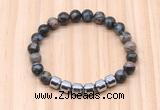 CGB8998 8mm, 10mm grey opal & drum hematite beaded bracelets