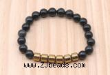 CGB9002 8mm, 10mm black obsidian & drum hematite beaded bracelets