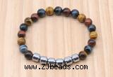 CGB9008 8mm, 10mm colorful tiger eye & drum hematite beaded bracelets