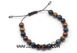 CGB9048 8mm, 10mm colorful tiger eye & drum hematite adjustable bracelets