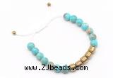 CGB9072 8mm, 10mm blue sea sediment jasper & drum hematite adjustable bracelets