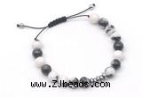 CGB9114 8mm, 10mm black & white jasper & rondelle hematite adjustable bracelets