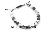 CGB9154 8mm, 10mm black & white jasper & cross hematite adjustable bracelets