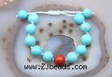 CGB9612 12mm round blue howlite & red jasper adjustable bracelets