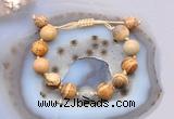 CGB9701 12mm round picture jasper & black rutilated quartz adjustable bracelets