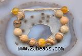 CGB9721 12mm round picture jasper & yellow banded agate adjustable bracelets