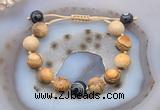 CGB9724 12mm round picture jasper & black banded agate adjustable bracelets