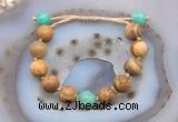 CGB9727 12mm round picture jasper & peafowl agate adjustable bracelets