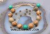 CGB9728 12mm round picture jasper & grass agate adjustable bracelets