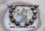 CGB9801 12mm round black labradorite & candy jade adjustable bracelets