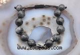 CGB9821 12mm round black labradorite & black rutilated quartz adjustable bracelets