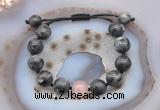 CGB9823 12mm round black labradorite & rose quartz adjustable bracelets