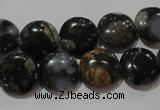 CGE123 15.5 inches 12mm flat round glaucophane gemstone beads